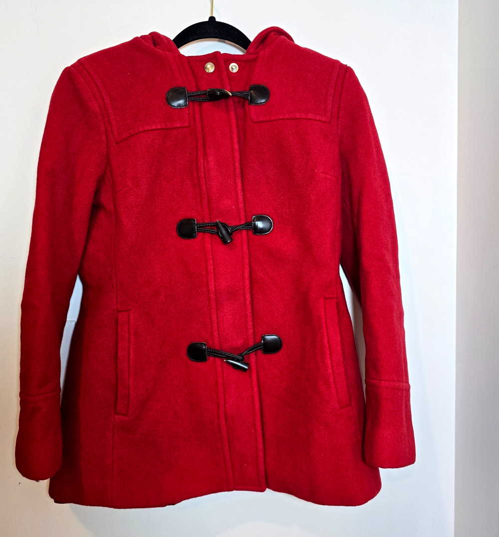 Michael Michael Kors 100%Wool Red Pea Coat Hoodie Jacket Size 4